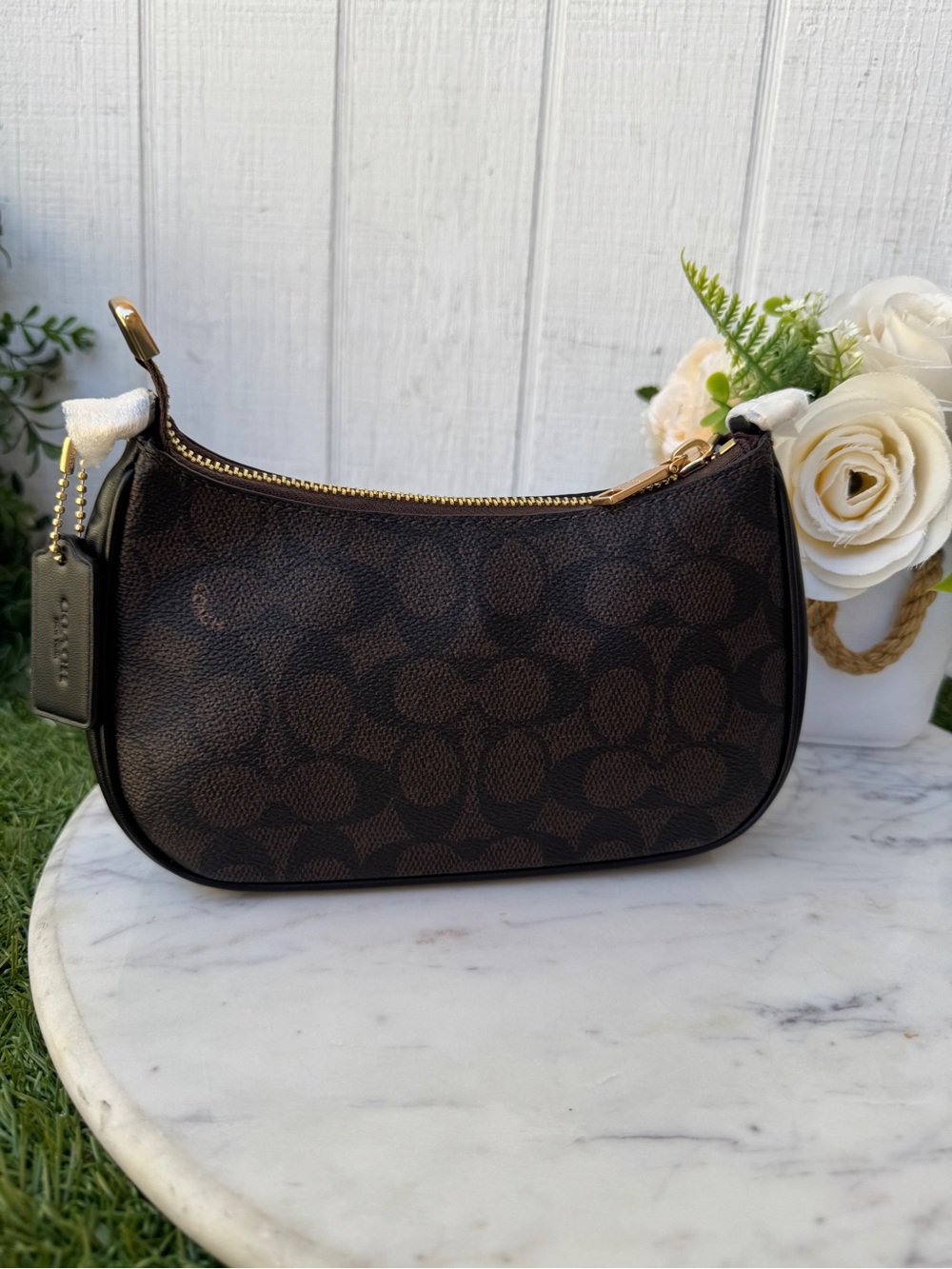 Coach Teri mini signature Canvas Shoulder Bag in Black and Dark Brown crossbody - Picture 10 of 16